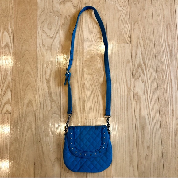 Handbags - Teal Quilted Leather & Gold Studded Crossbody Bag